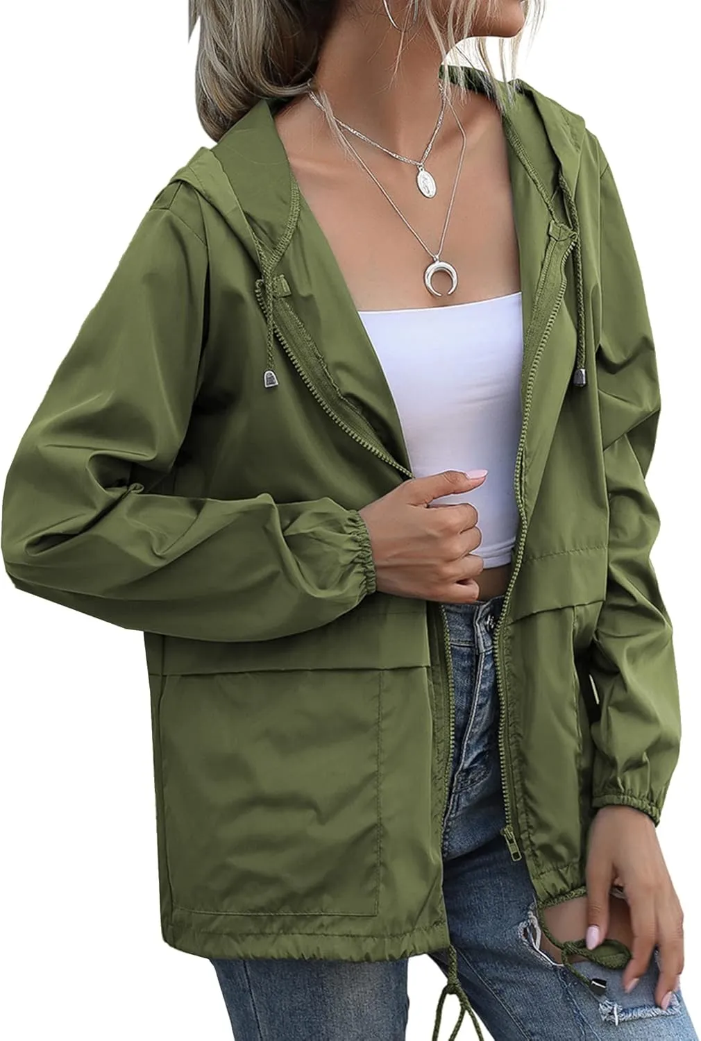 Women's Raincoats Lightweight Waterproof Windproof Adjustable Windbreaker Rain Jackets Hooded with Pockets S-XXL