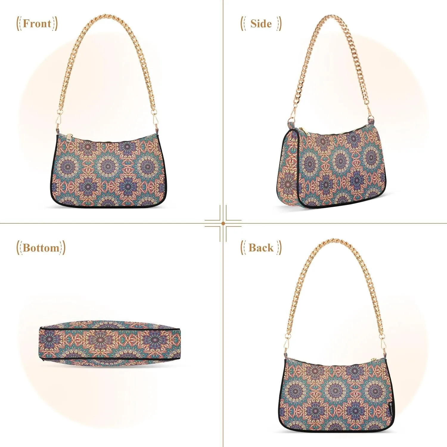 Women's Shoulder Handbags Chain Shoulder Brace for Women Bag Bohemian Pattern Ladies Vacation Handbags Tote Purse,Multi1