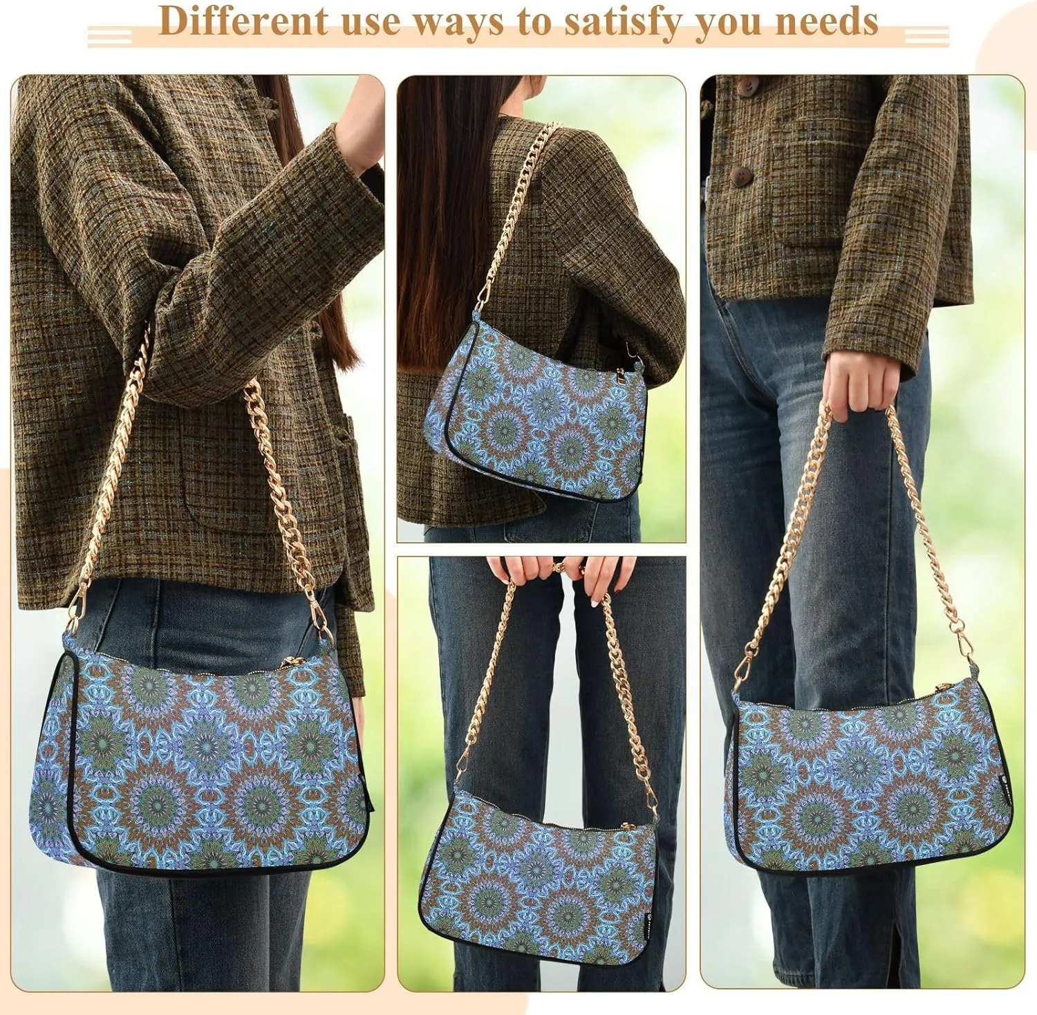 Women's Shoulder Handbags Chain Shoulder Brace for Women Bag Bohemian Pattern Ladies Vacation Handbags Tote Purse,Multi1