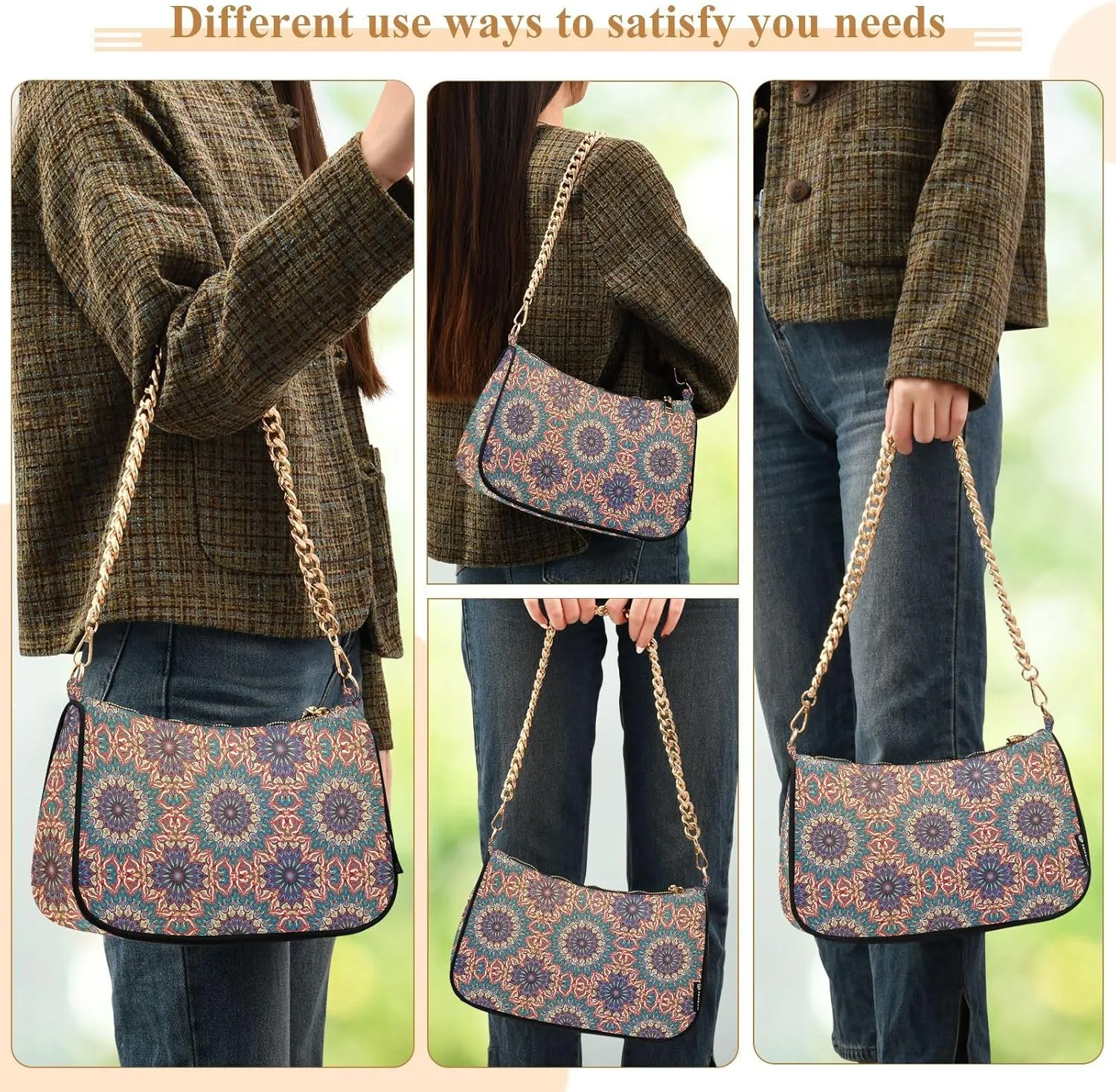 Women's Shoulder Handbags Chain Shoulder Brace for Women Bag Bohemian Pattern Ladies Vacation Handbags Tote Purse,Multi1