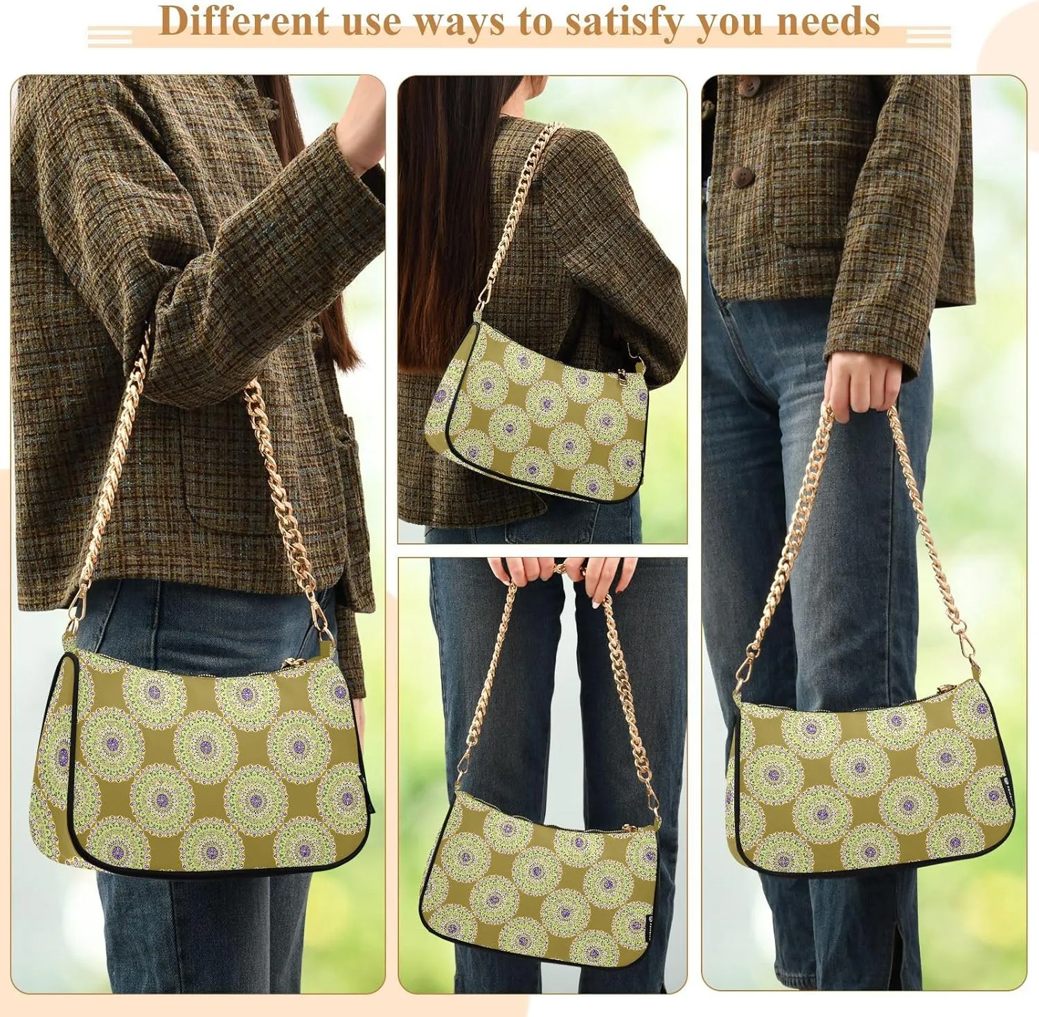 Women's Shoulder Handbags Chain Shoulder Brace for Women Bag Bohemian Print Ladies Vacation Handbags Tote Purse,Multi1