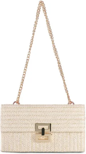 Women's Shoulder Straw Bag, Boho Tote Handbag, Beach Straw Clutch Purse with Chain Strath, Crossbody Bag for Summer Evening