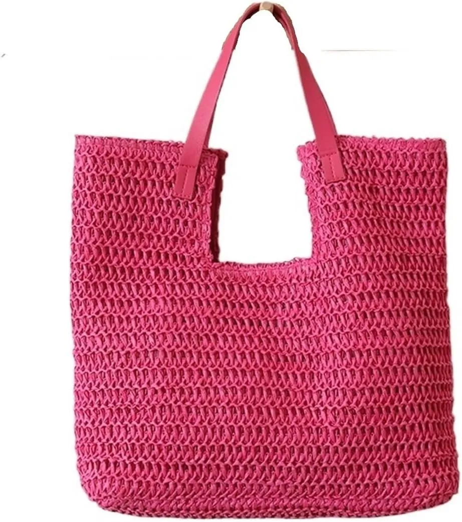 Women's single-shoulder straw bag, simple large-capacity tote bag, seaside holiday commuting