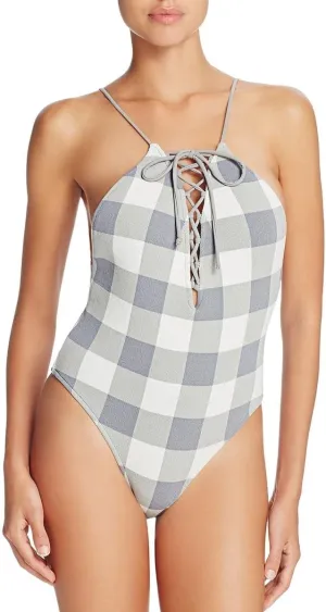 Women's Tawney Adjustable Lace-up One Piece Swimsuit, French Gray, Large