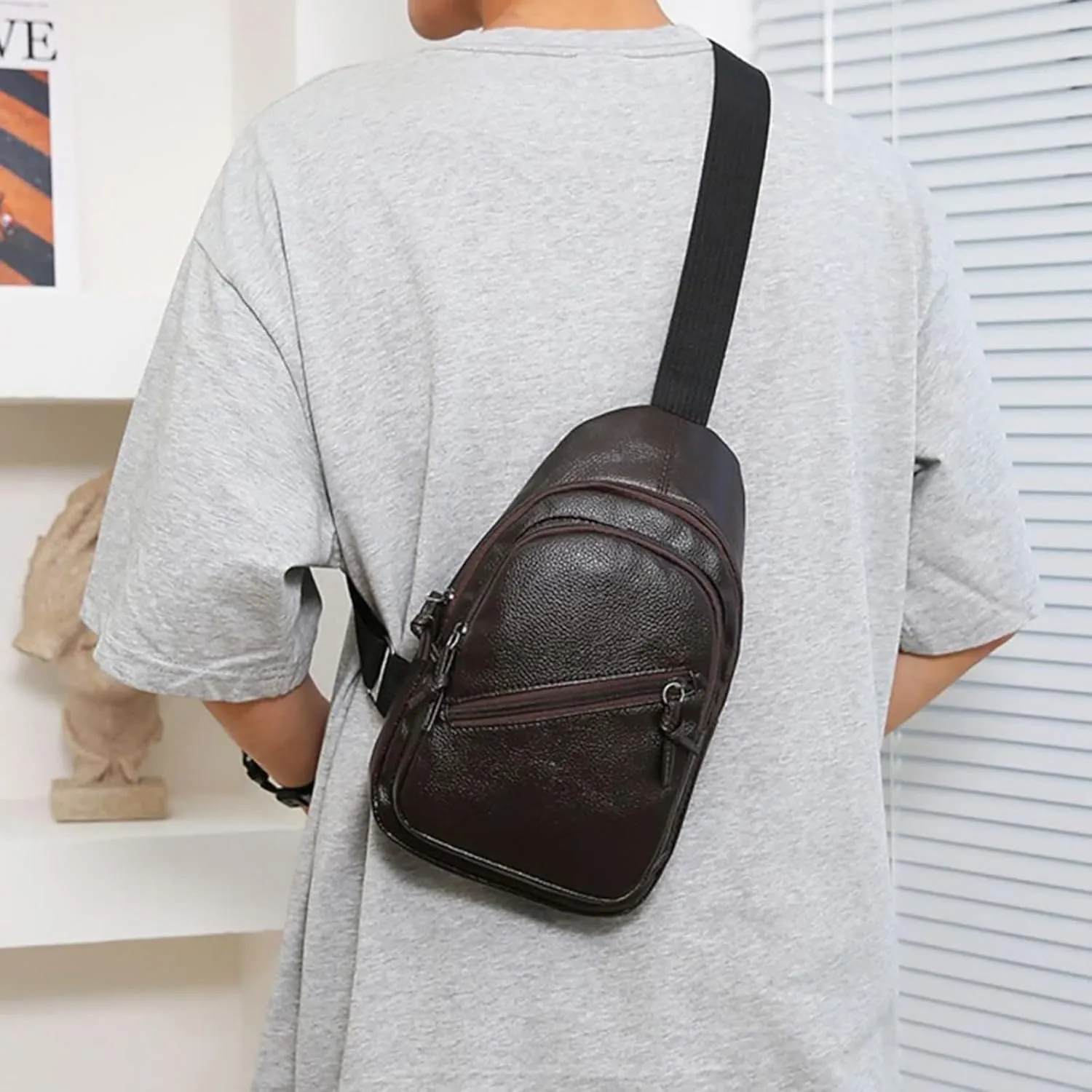 Women's Waterproof Crossbody Purses Shoulder Bags with Zipper Pocket Adjustable Strap Lightweight Backpack(Brown)