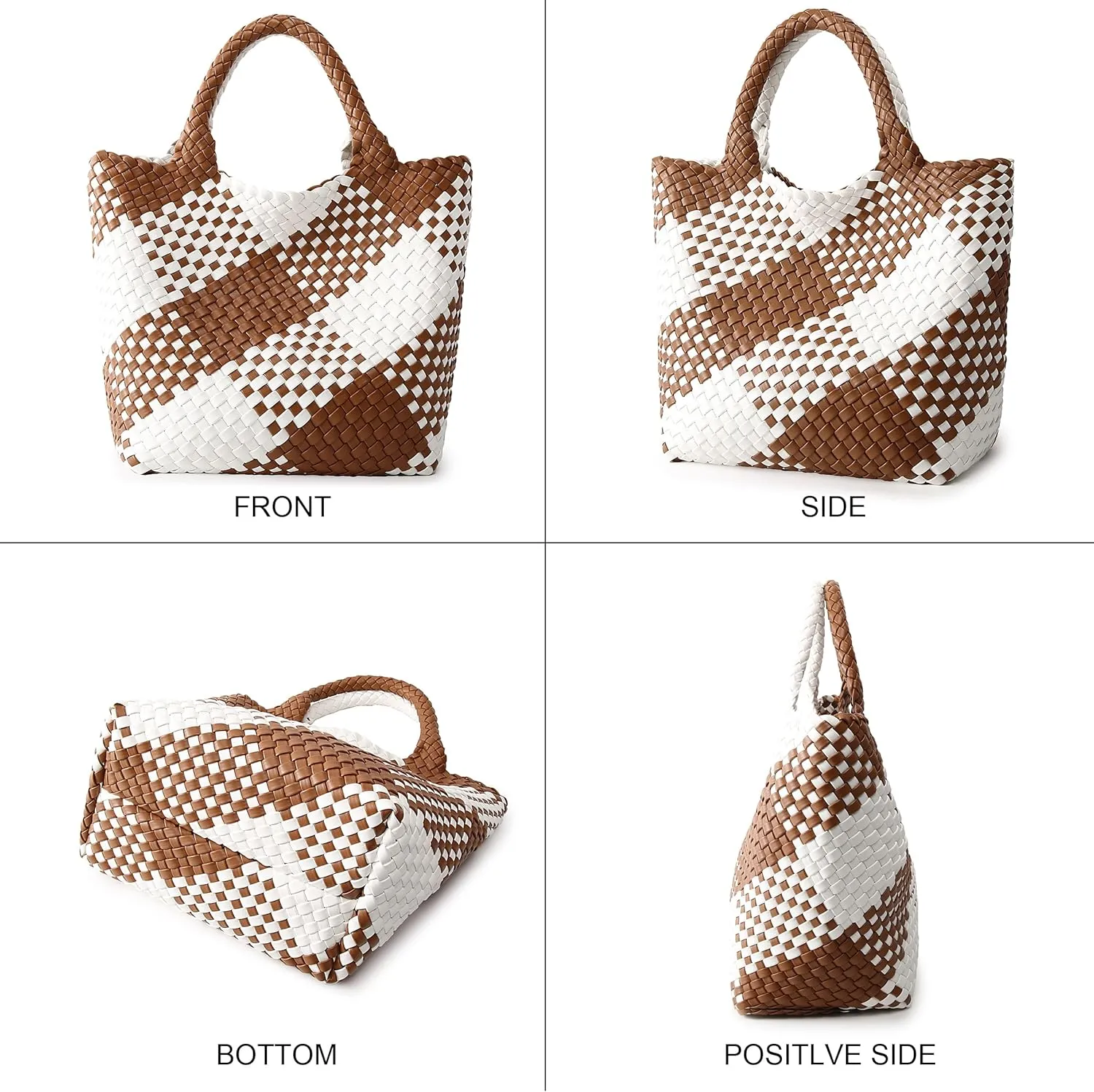 Woven Bag for Women, Vegan Leather Tote Bag Large Summer Beach Travel Handbag and Purse Retro Handmade Shoulder Bag