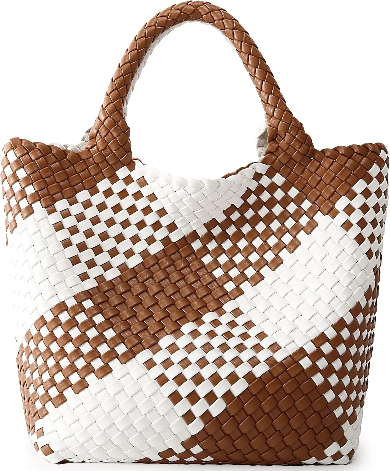 Woven Bag for Women, Vegan Leather Tote Bag Large Summer Beach Travel Handbag and Purse Retro Handmade Shoulder Bag