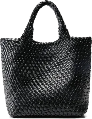 Woven Bag for Women, Vegan Leather Tote Bag Large Summer Beach Travel Handbag and Purse Retro Handmade Shoulder Bag