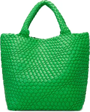 Woven Bag for Women, Vegan Leather Tote Bag Large Summer Beach Travel Handbag and Purse Retro Handmade Shoulder Bag