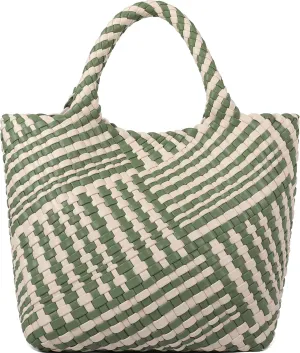 Woven Bag for Women, Vegan Leather Tote Bag Large Summer Beach Travel Handbag and Purse Retro Handmade Shoulder Bag