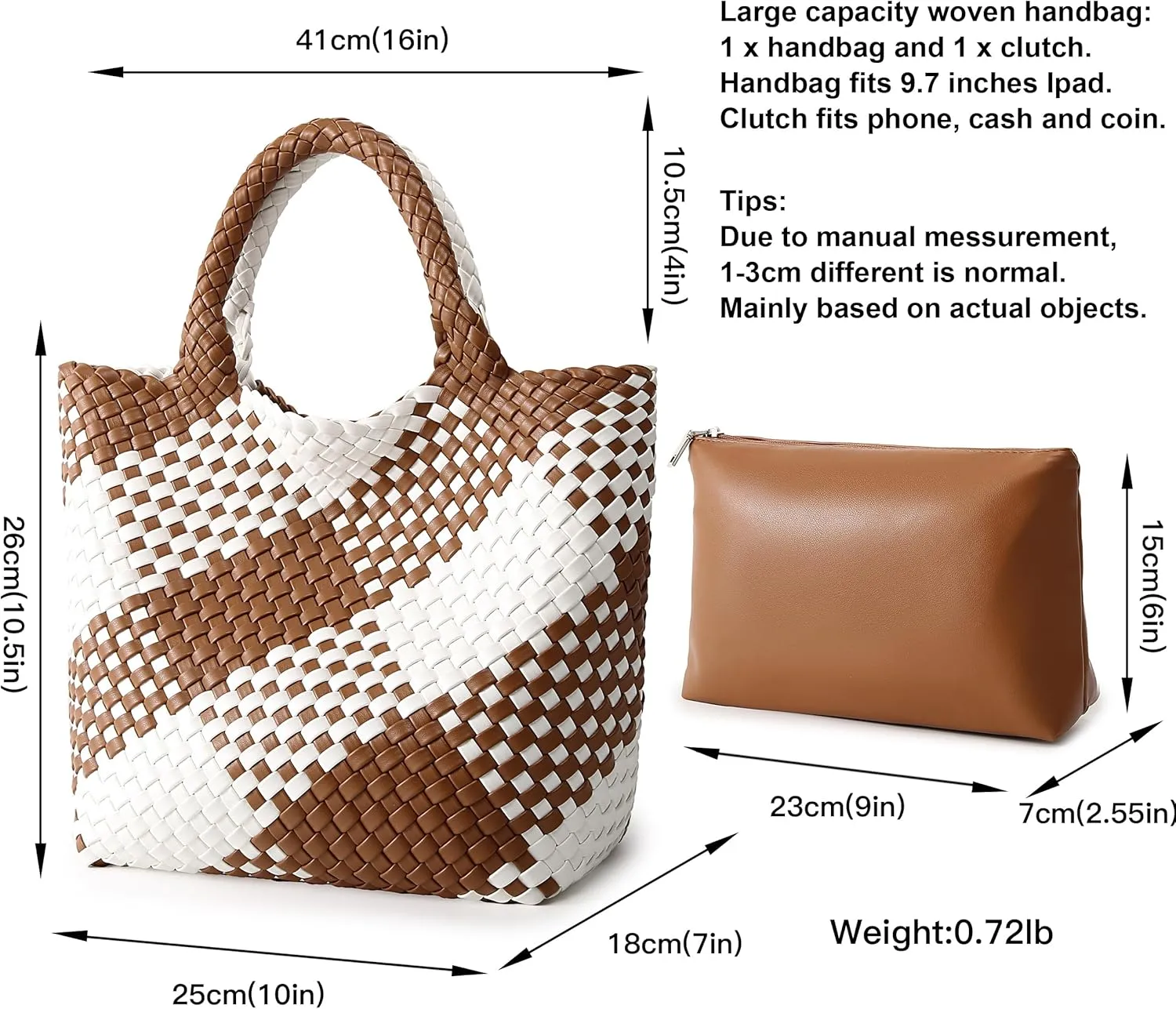 Woven Bag for Women, Vegan Leather Tote Bag Large Summer Beach Travel Handbag and Purse Retro Handmade Shoulder Bag