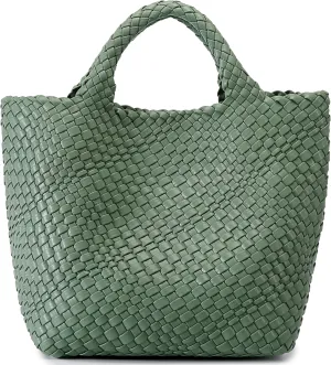 Woven Bag for Women, Vegan Leather Tote Bag Large Summer Beach Travel Handbag and Purse Retro Handmade Shoulder Bag