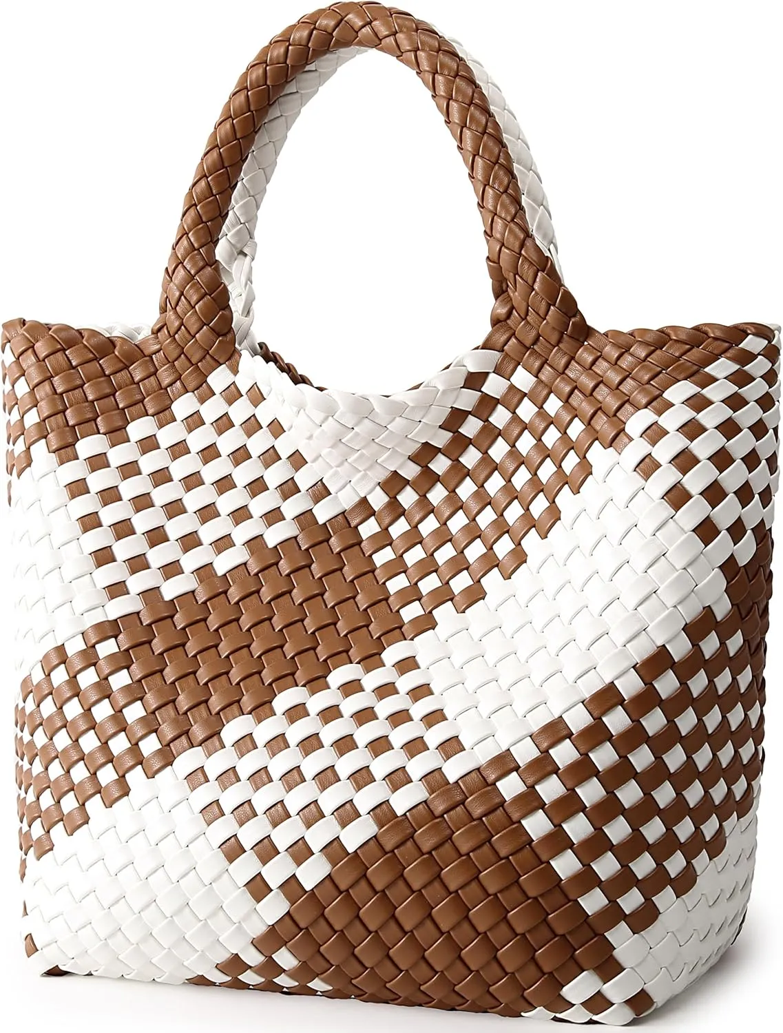 Woven Bag for Women, Vegan Leather Tote Bag Large Summer Beach Travel Handbag and Purse Retro Handmade Shoulder Bag