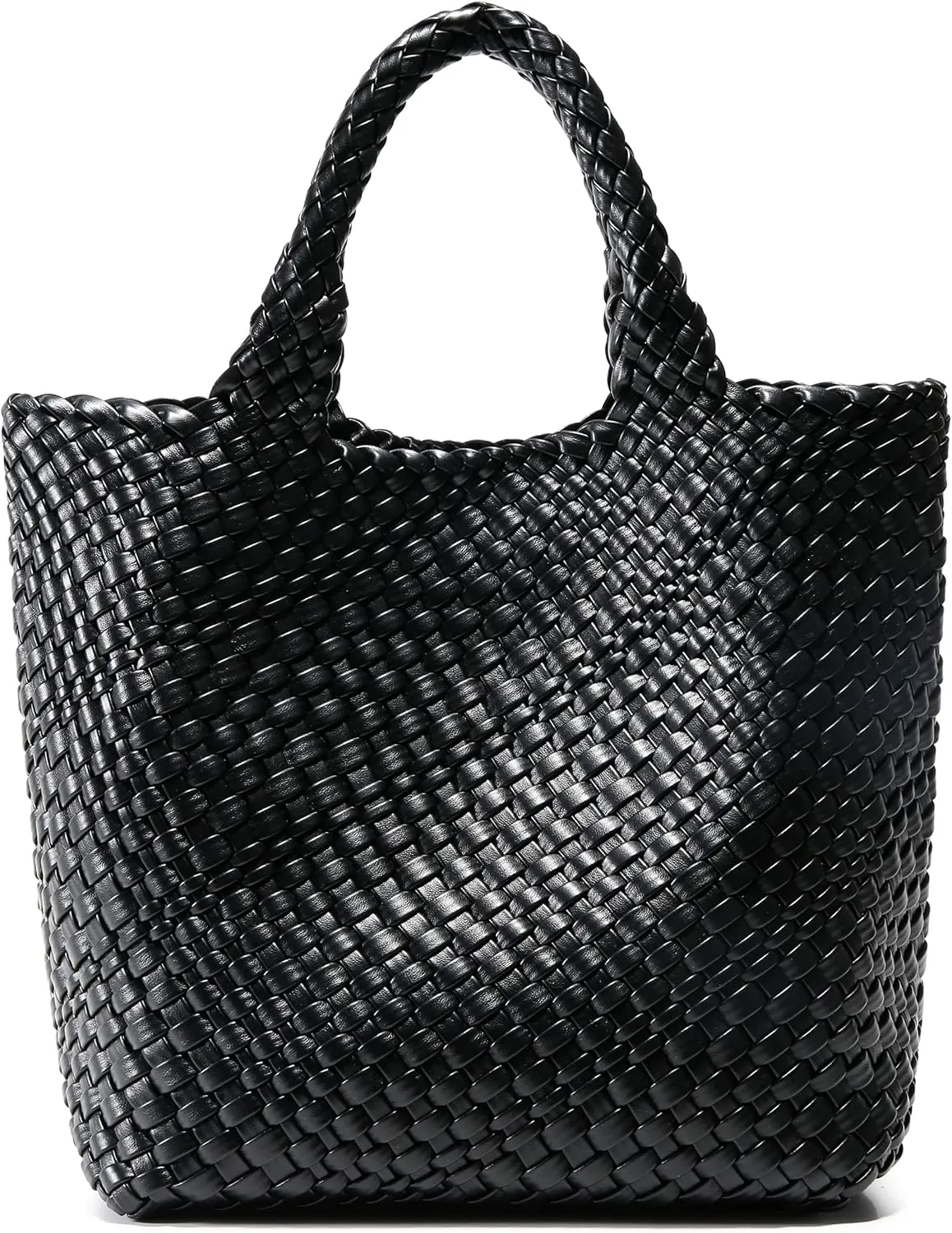Woven Bag for Women, Vegan Leather Tote Bag Large Summer Beach Travel Handbag and Purse Retro Handmade Shoulder Bag