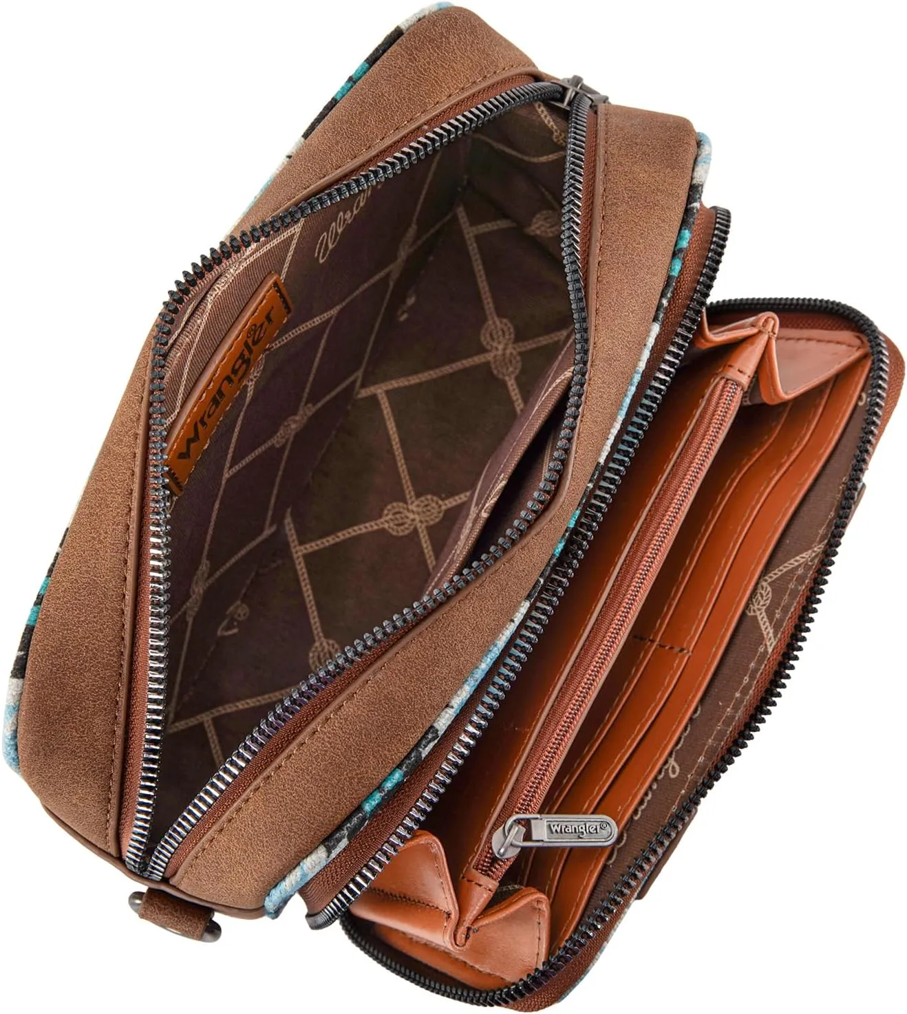 Wrangler Aztec Crossbody Bag for Women Multi Pocket Shoulder Bag Boho Cross Body Wallet Purse