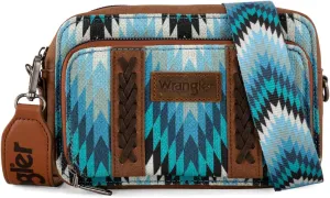 Wrangler Aztec Crossbody Bag for Women Multi Pocket Shoulder Bag Boho Cross Body Wallet Purse