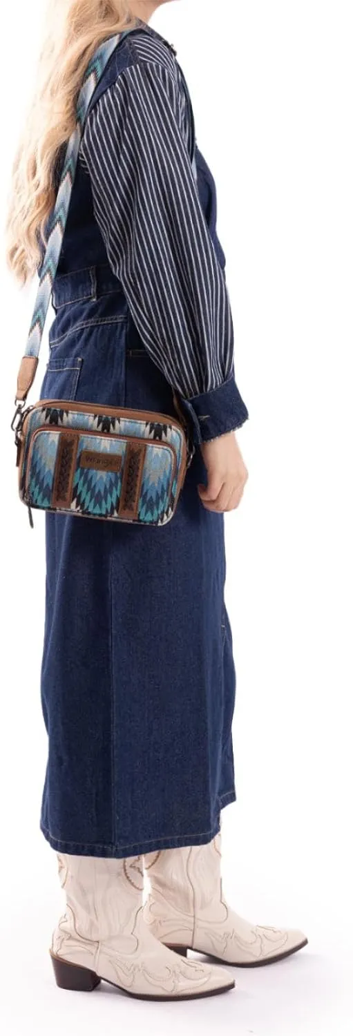Wrangler Aztec Crossbody Bag for Women Multi Pocket Shoulder Bag Boho Cross Body Wallet Purse