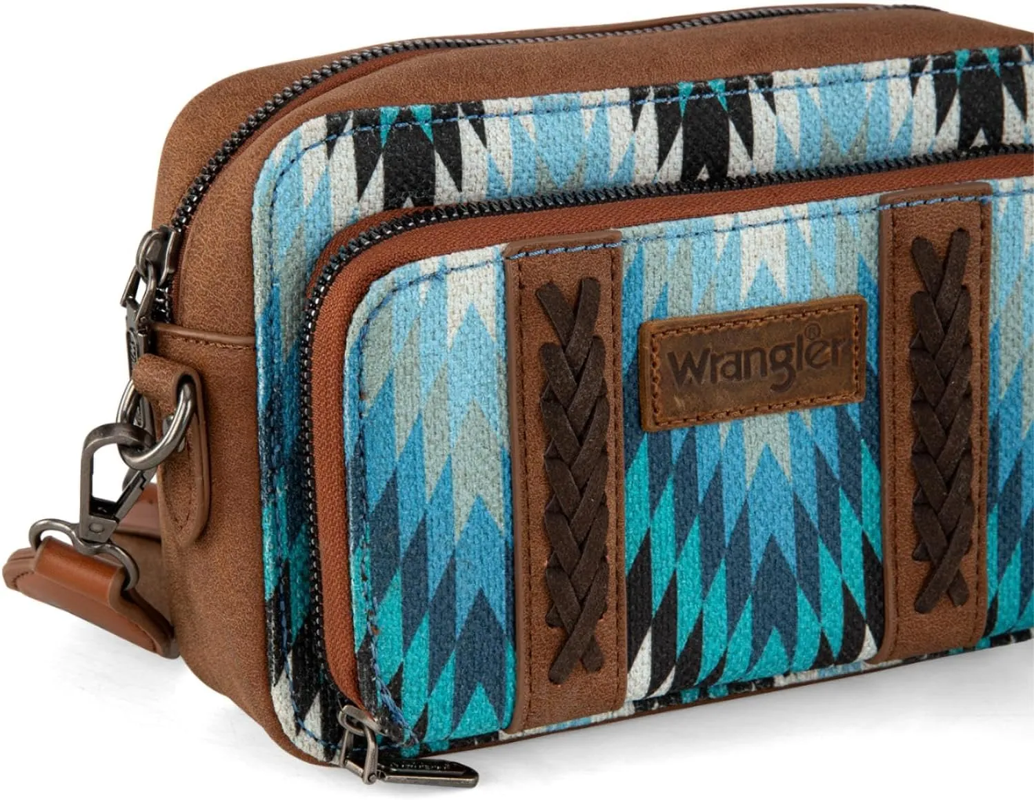 Wrangler Aztec Crossbody Bag for Women Multi Pocket Shoulder Bag Boho Cross Body Wallet Purse