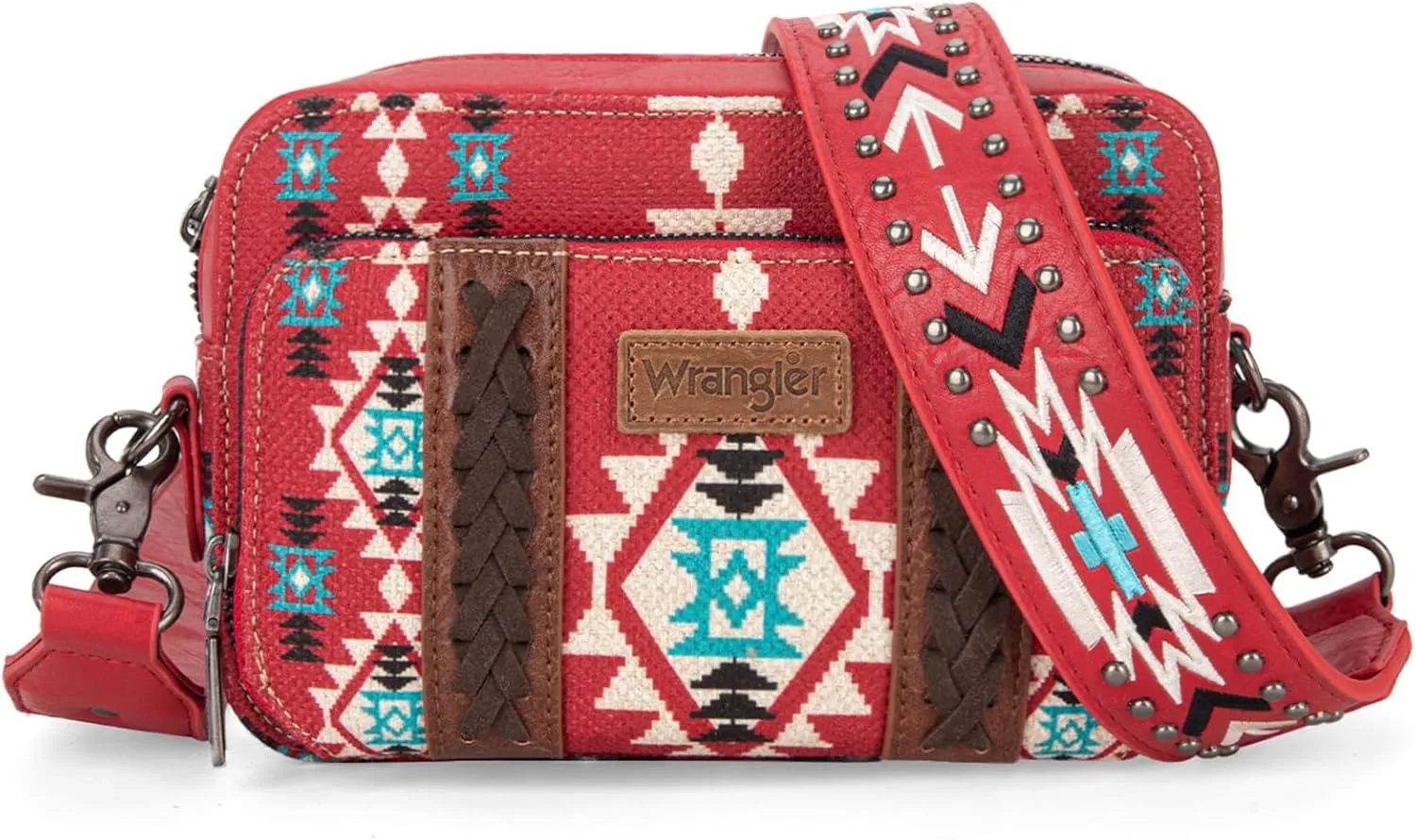 Wrangler Crossbody Bag for Women Boho Aztec Small Multi Pocket Crossover Purse