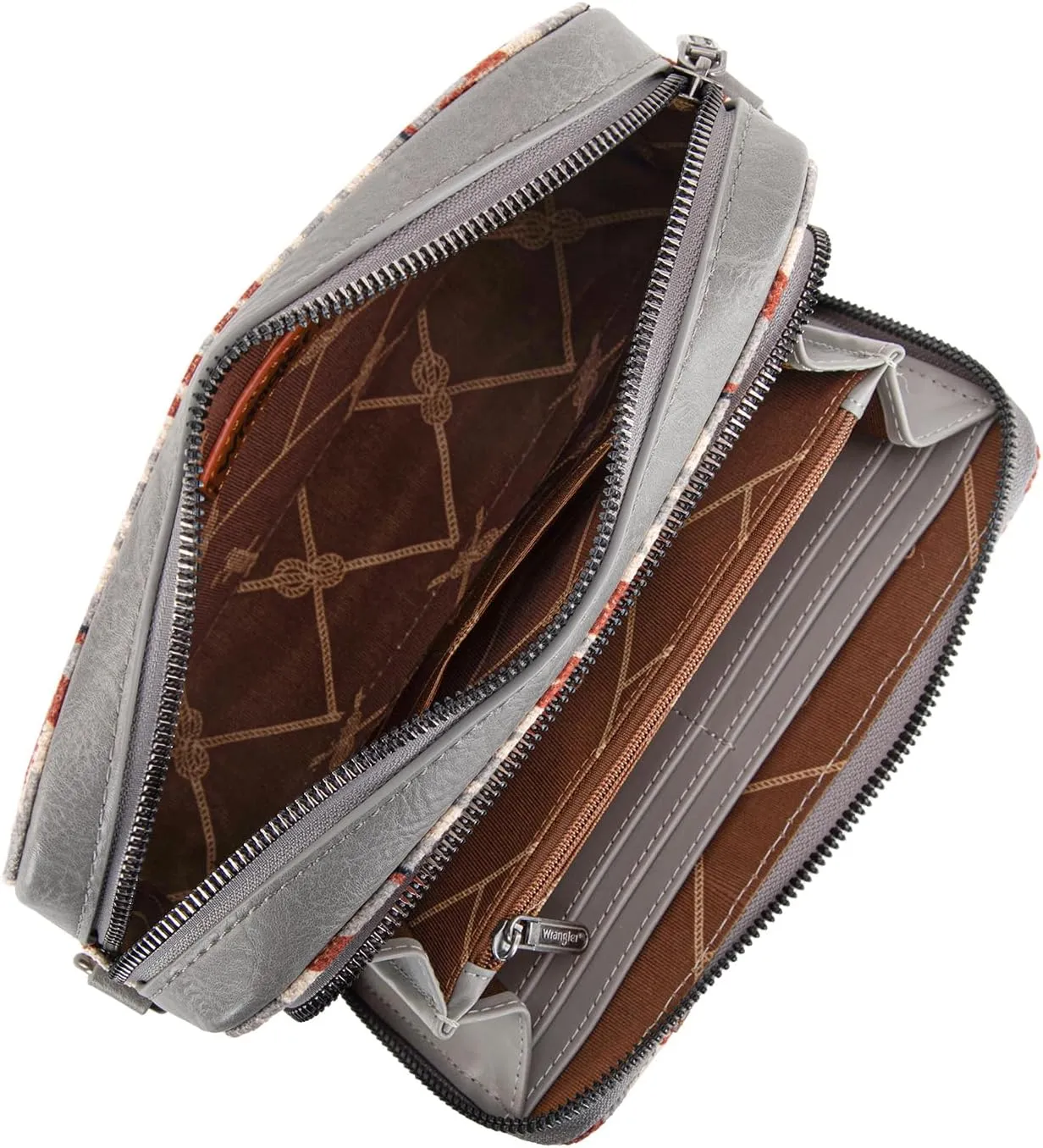 Wrangler Crossbody Bag for Women Boho Aztec Small Multi Pocket Crossover Purse