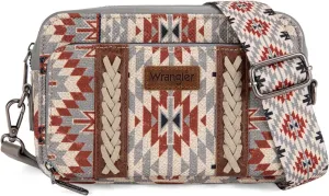 Wrangler Crossbody Bag for Women Boho Aztec Small Multi Pocket Crossover Purse
