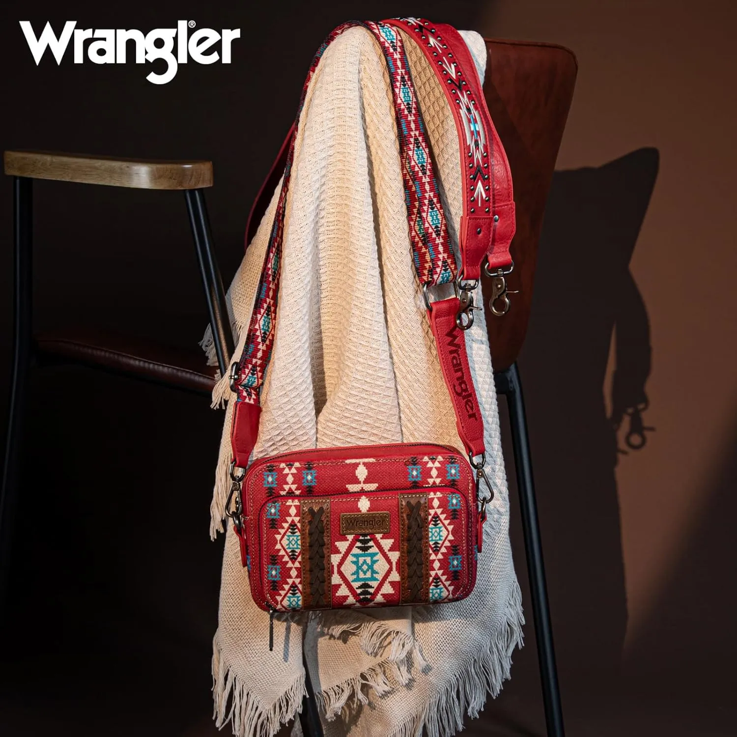 Wrangler Crossbody Bag for Women Boho Aztec Small Multi Pocket Crossover Purse