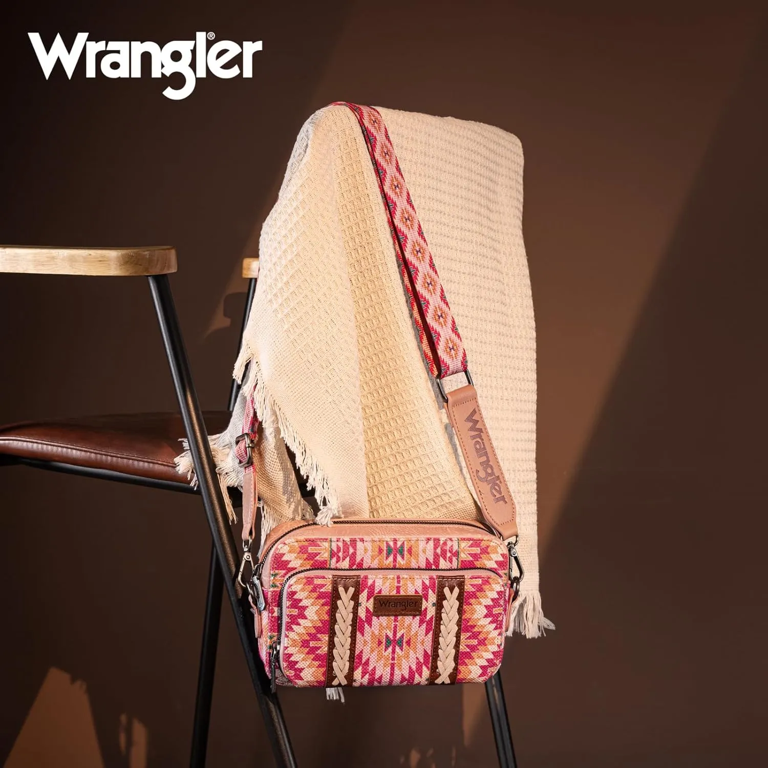 Wrangler Crossbody Bag for Women Boho Aztec Small Multi Pocket Crossover Purse