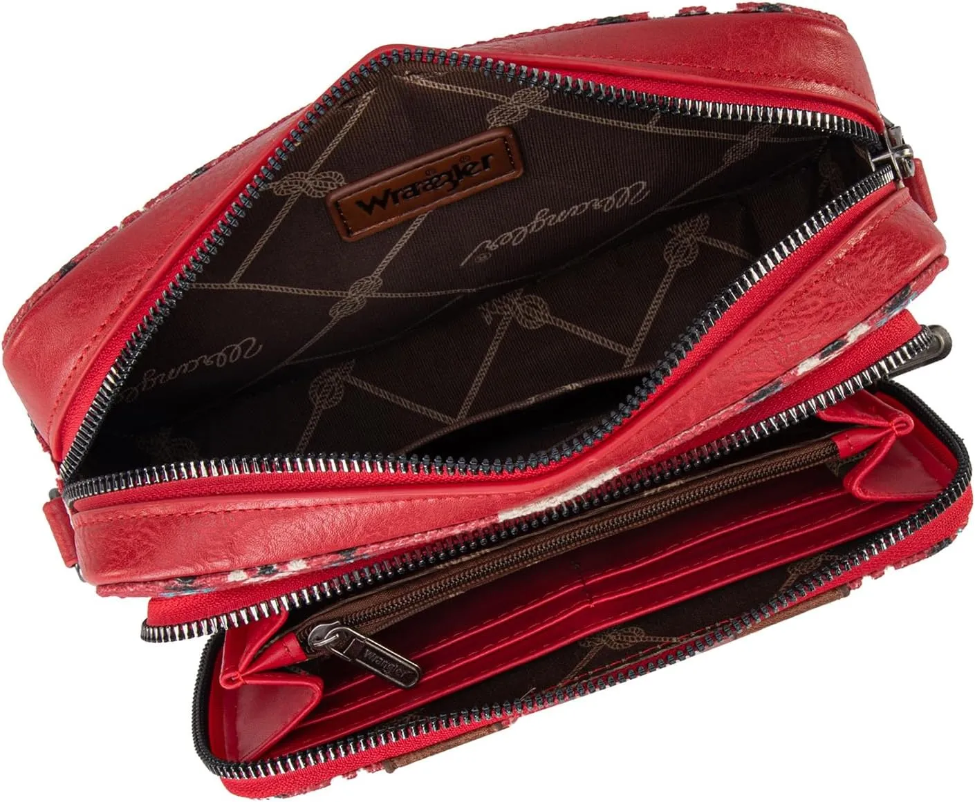 Wrangler Crossbody Bag for Women Boho Aztec Small Multi Pocket Crossover Purse