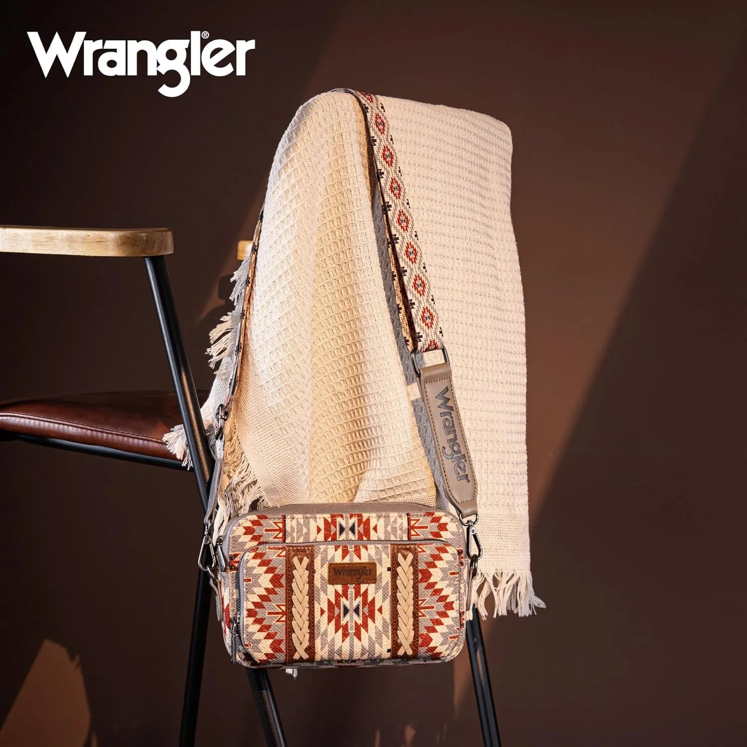 Wrangler Crossbody Bag for Women Boho Aztec Small Multi Pocket Crossover Purse