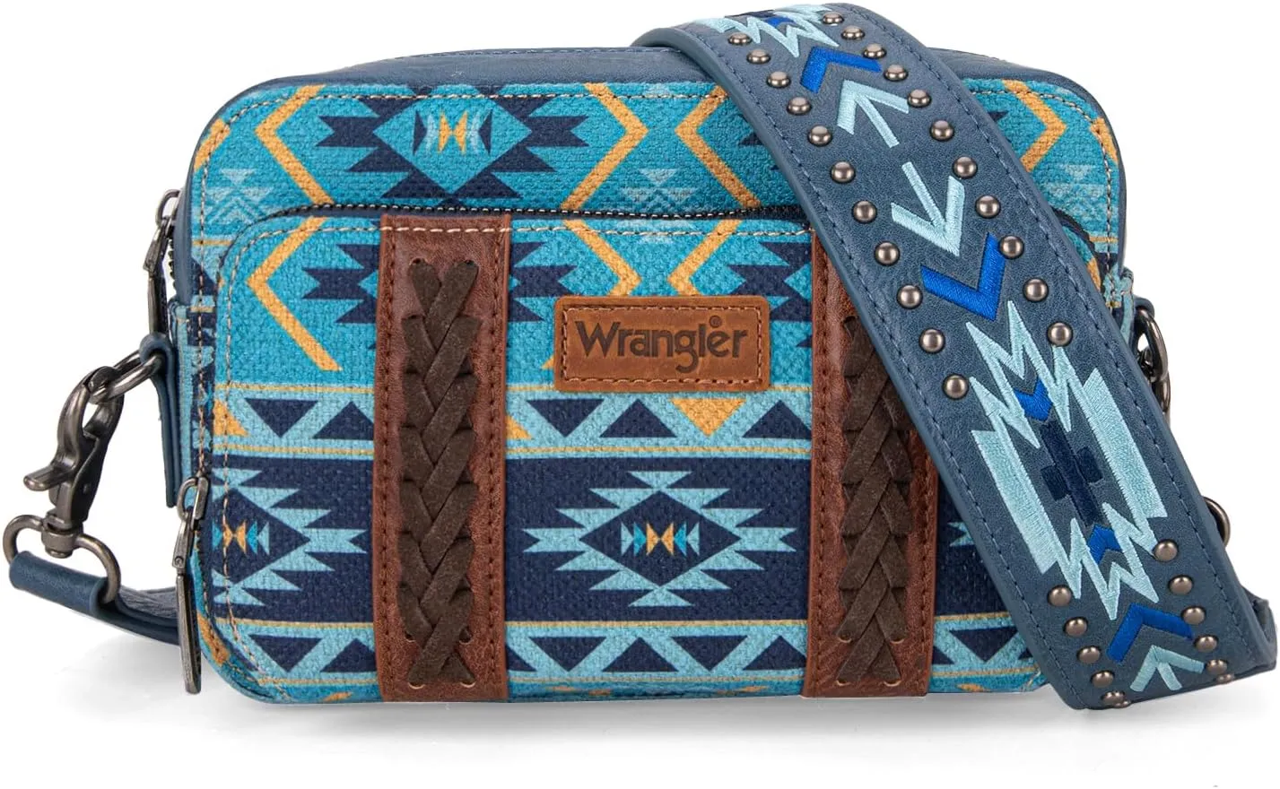 Wrangler Crossbody Bag for Women Boho Aztec Small Multi Pocket Crossover Purse