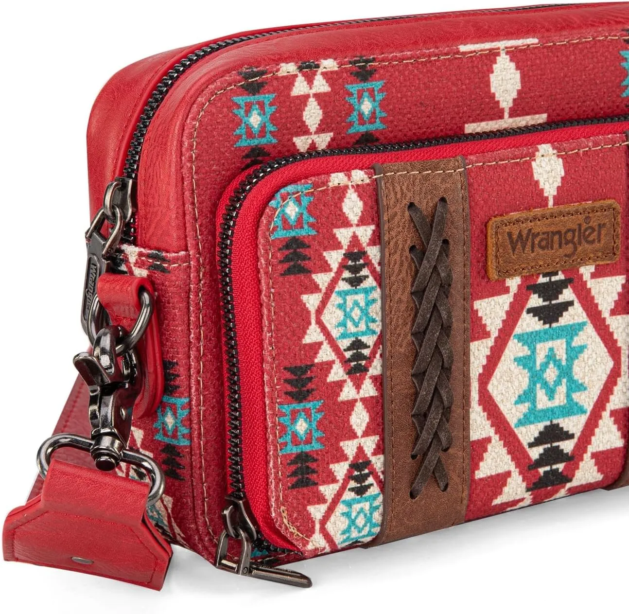 Wrangler Crossbody Bag for Women Boho Aztec Small Multi Pocket Crossover Purse