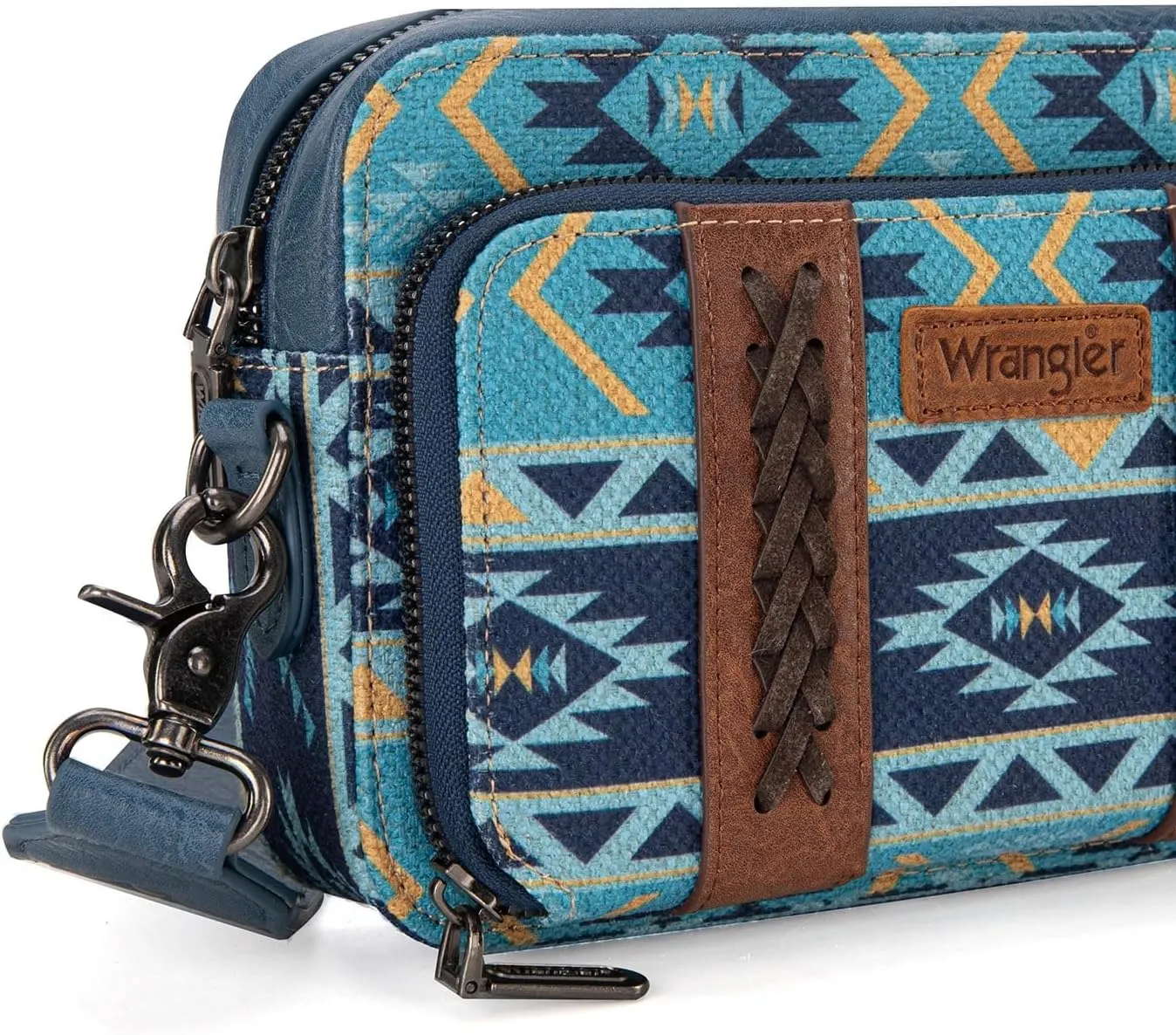 Wrangler Crossbody Bag for Women Boho Aztec Small Multi Pocket Crossover Purse
