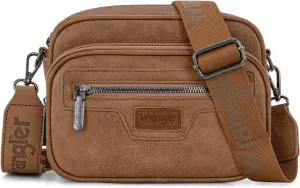 Wrangler Crossbody Bag for Women Vegan Leather Vintage Multi Pocket Crossover Bag Shoulder Pursea with Adjustable Strap