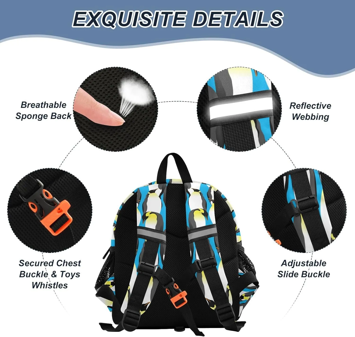 Wusikd Kids Backpack Emperor Penguins Toddler Bags Blue Animal Schoolbag for Girls Boys Kindergarten Student S