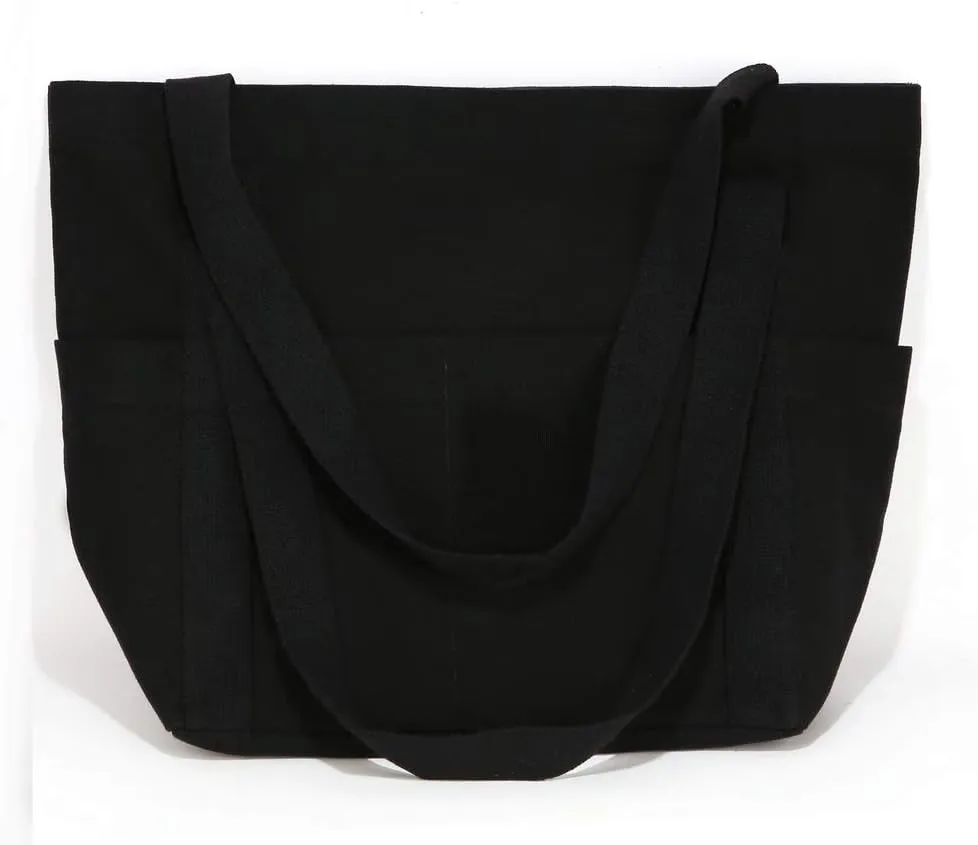 XL Heavy Duty Canvas Grocery Bag Multi Purpose Tote Outer Pockets