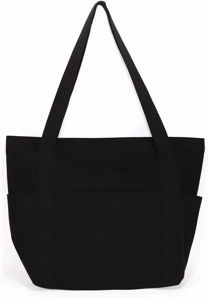 XL Heavy Duty Canvas Grocery Bag Multi Purpose Tote Outer Pockets