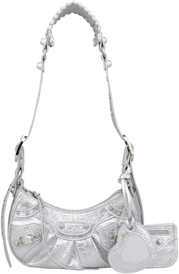 Y2K Punk Shoulder Bag Handbag Shoulder Purse with Rivet Leather Crossbody Bag Fof Lady for Women