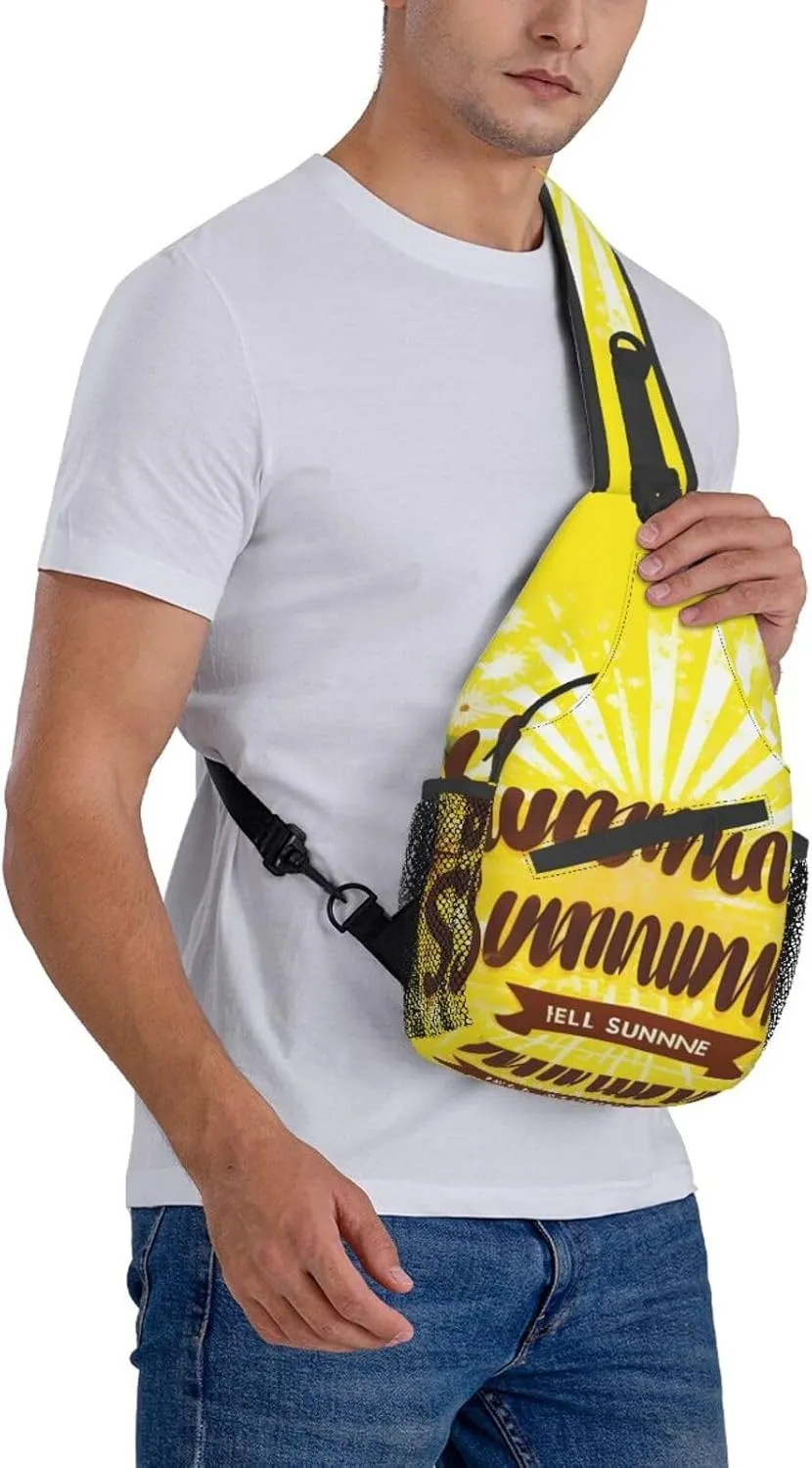 Yellow Background With Hello Sunshine High Storage Capacity Chest Bag Diagonally Sling Backpack Crossbody Shoulder Bag For Men Women