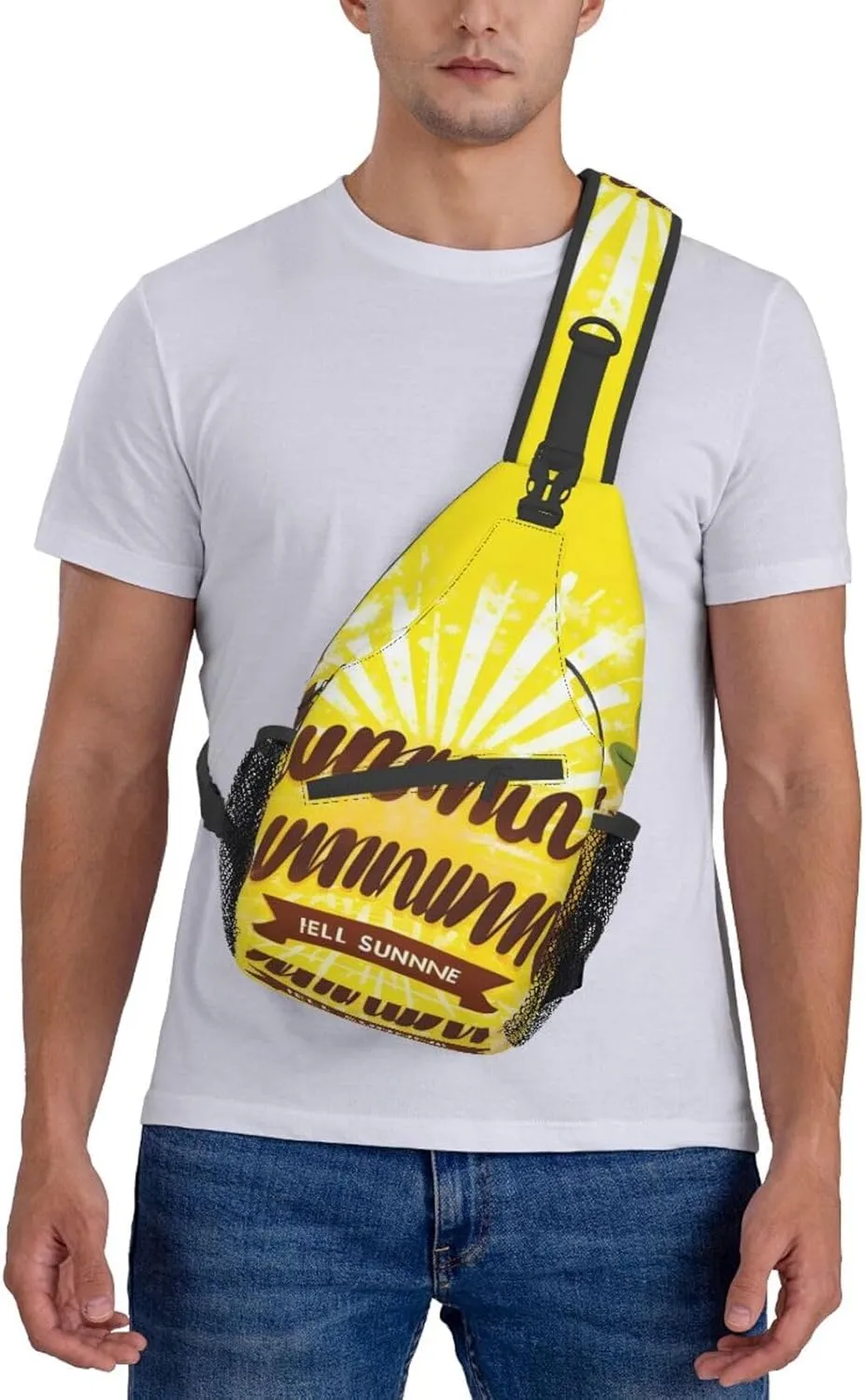 Yellow Background With Hello Sunshine High Storage Capacity Chest Bag Diagonally Sling Backpack Crossbody Shoulder Bag For Men Women