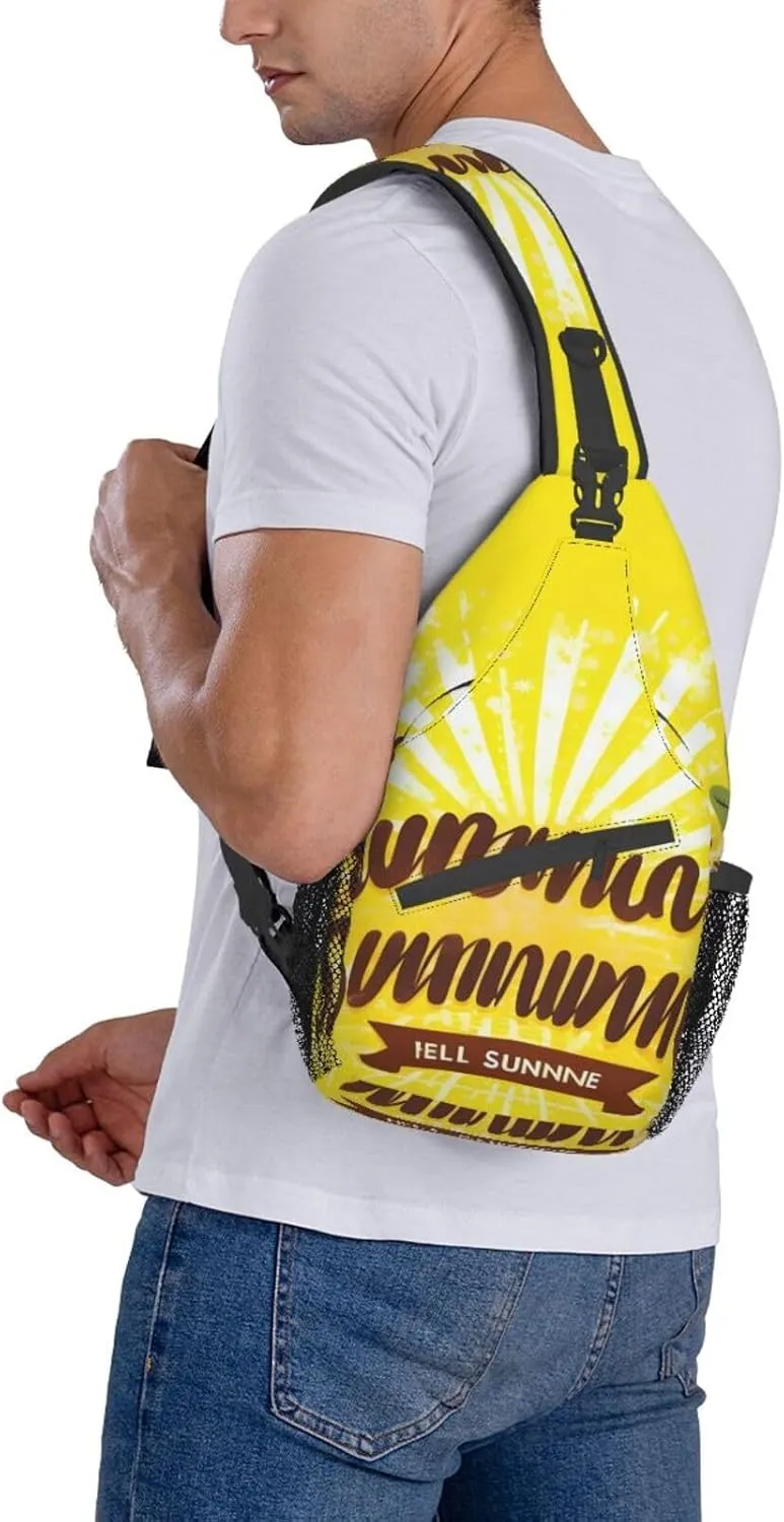 Yellow Background With Hello Sunshine High Storage Capacity Chest Bag Diagonally Sling Backpack Crossbody Shoulder Bag For Men Women