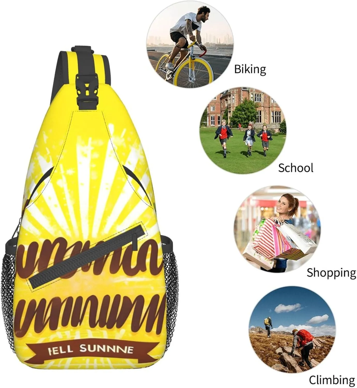 Yellow Background With Hello Sunshine High Storage Capacity Chest Bag Diagonally Sling Backpack Crossbody Shoulder Bag For Men Women