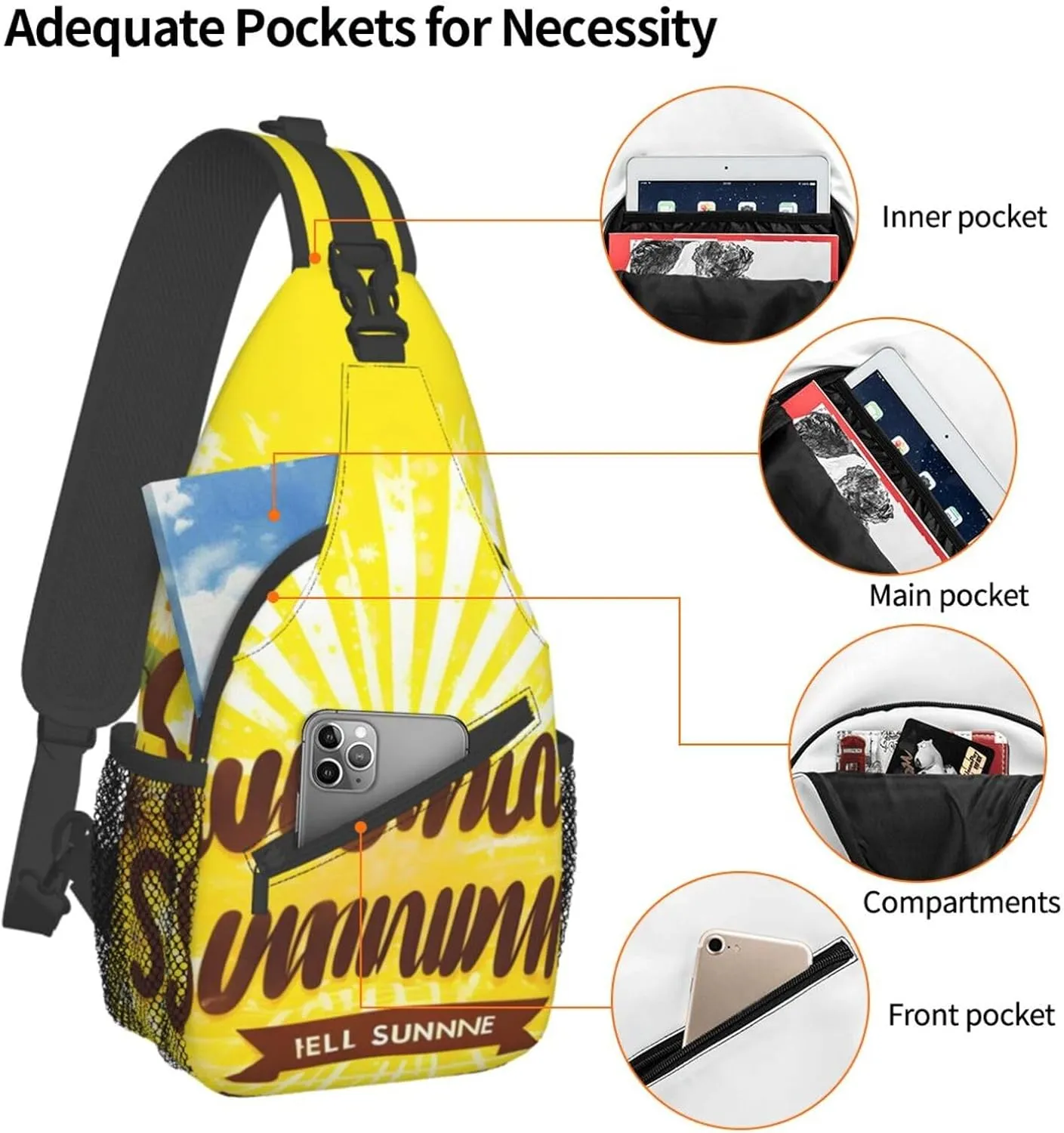 Yellow Background With Hello Sunshine High Storage Capacity Chest Bag Diagonally Sling Backpack Crossbody Shoulder Bag For Men Women
