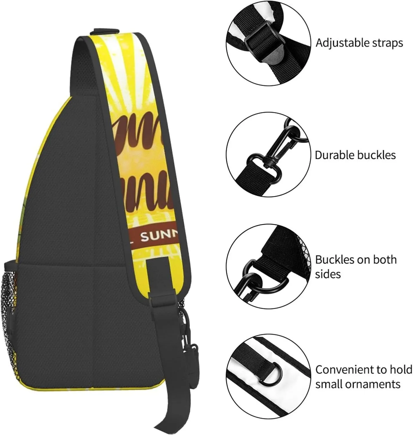 Yellow Background With Hello Sunshine High Storage Capacity Chest Bag Diagonally Sling Backpack Crossbody Shoulder Bag For Men Women
