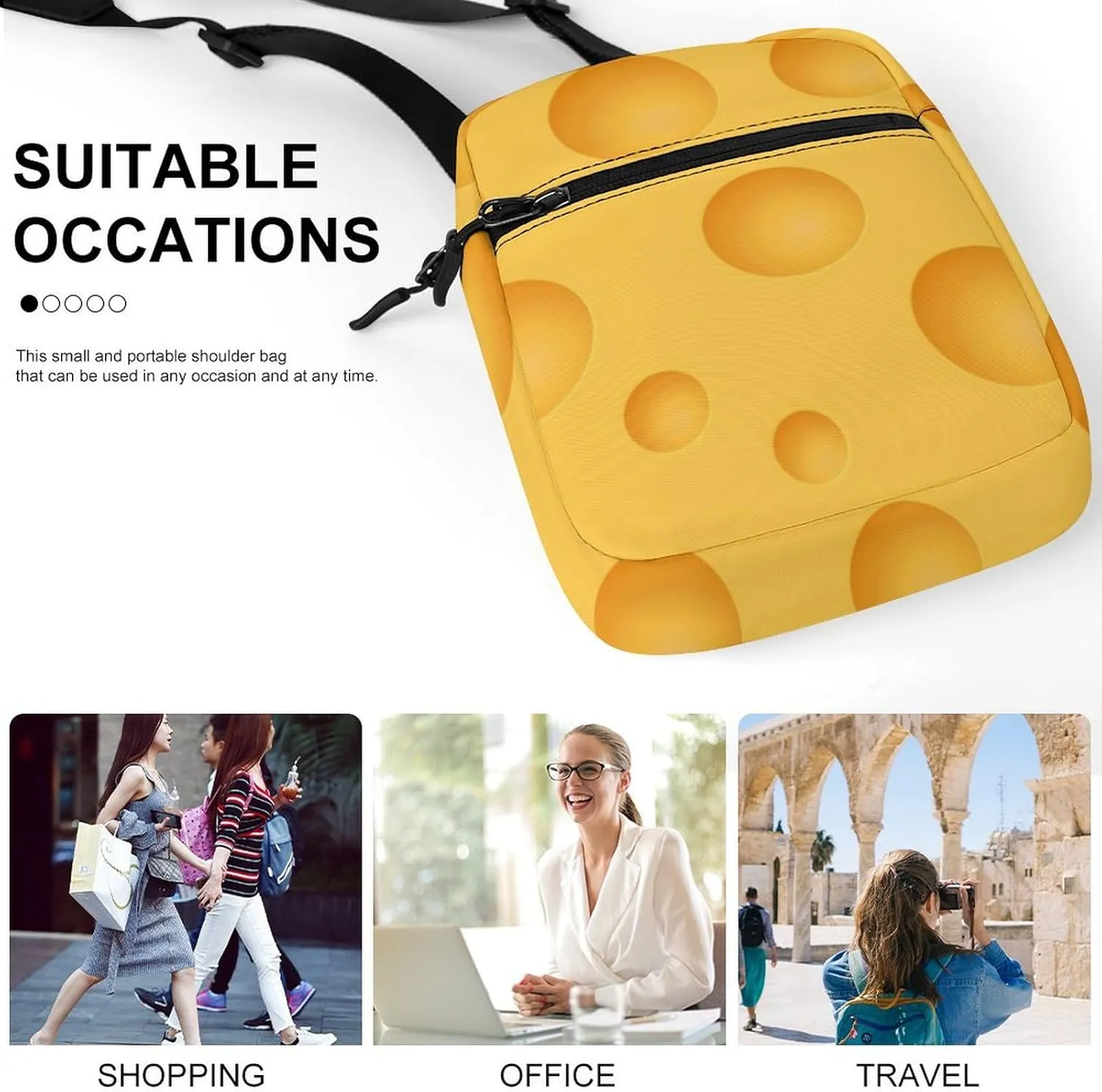 Yellow Cheese Pattern Crossbody Bag Small Shoulder Bag Waterproof, Lightweight And Convenient