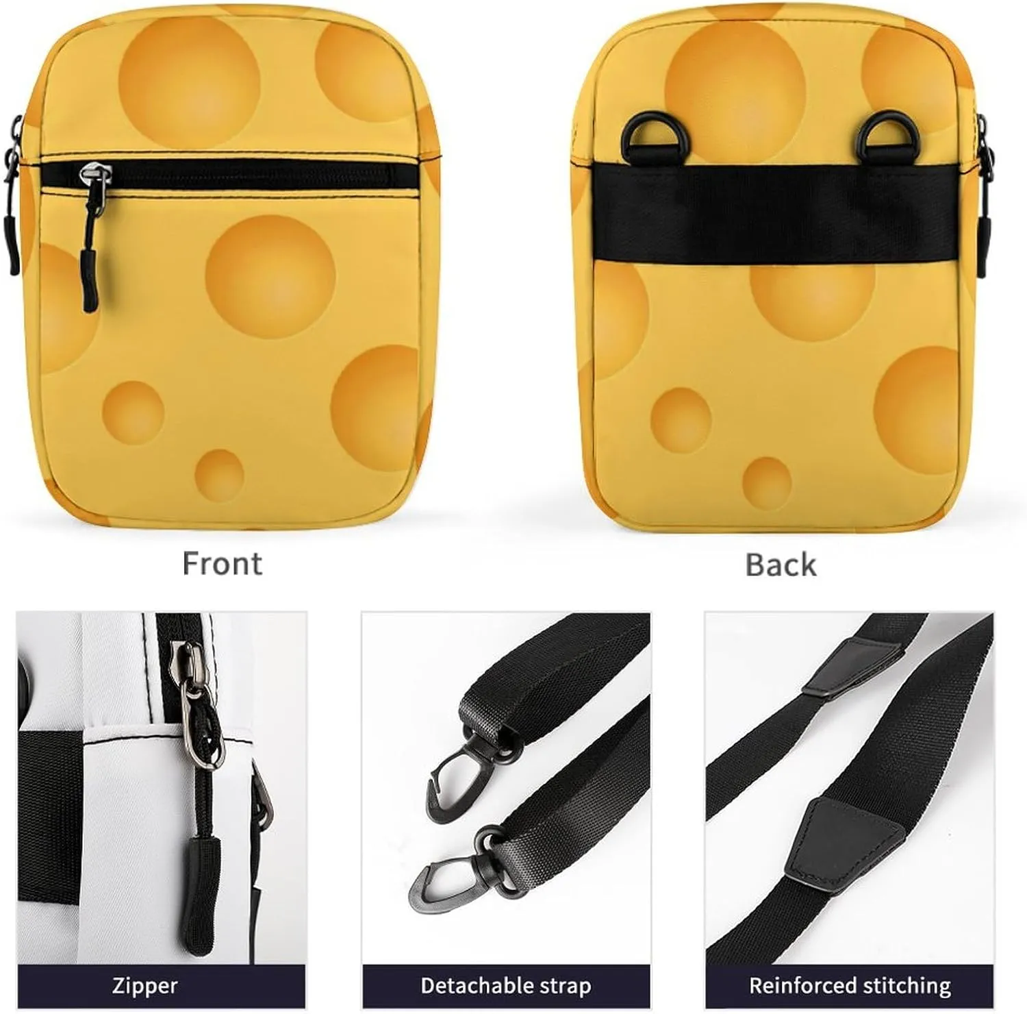 Yellow Cheese Pattern Crossbody Bag Small Shoulder Bag Waterproof, Lightweight And Convenient