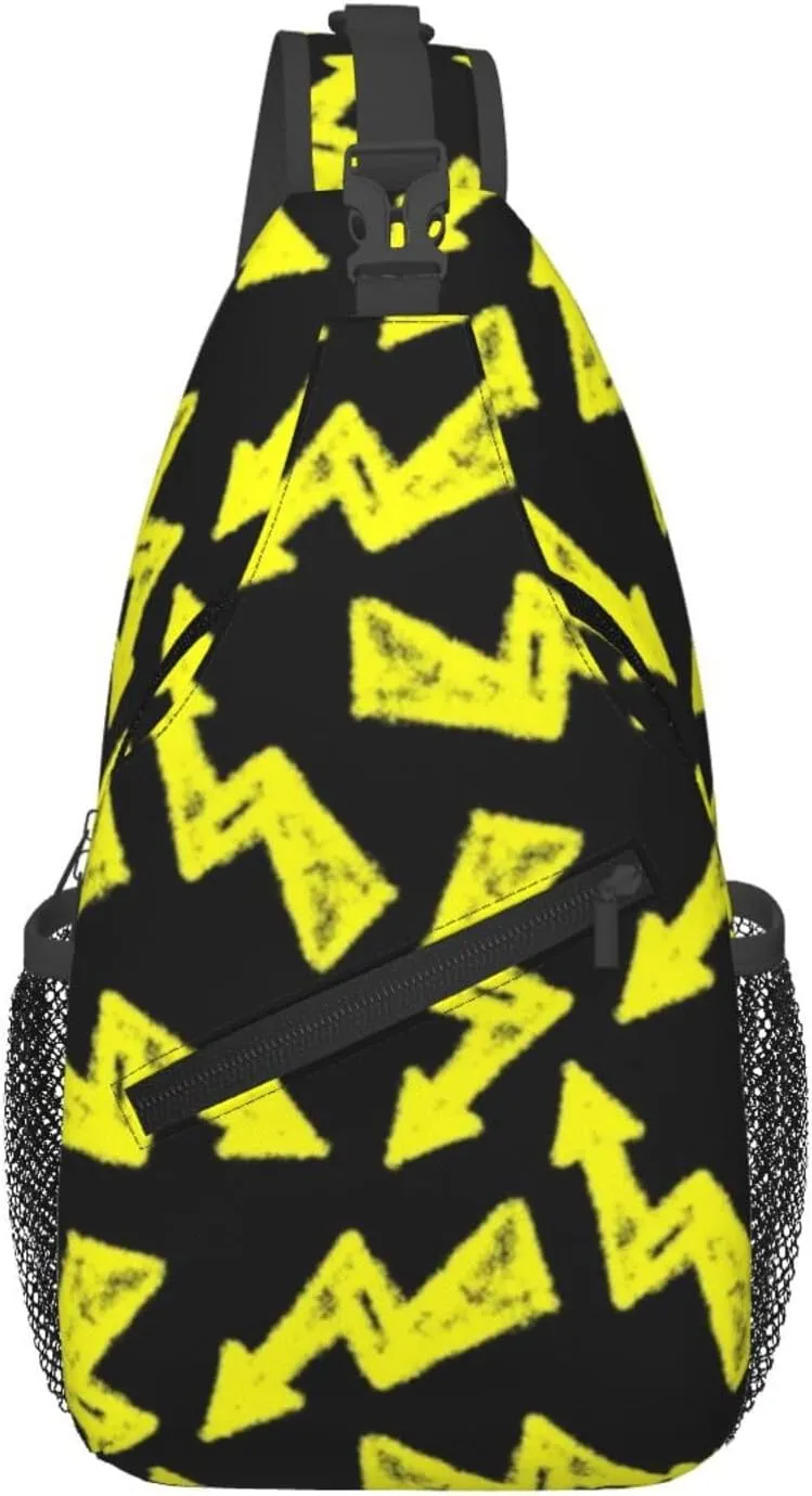 Yellow Ink Lightning Bolts Men'S Chest Bag Sling Backpack Crossbody Shoulder Bag Travel Hiking Daypack