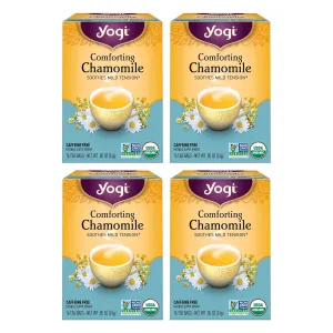 Yogi Tea Comforting Chamomile Tea - 16 Tea Bags per Pack (4 Packs) - Organic Chamomile Tea Bags - Supports a Good Night's Sleep & Occasional Stomach Discomfort - Made from Organic Chamomile Flower