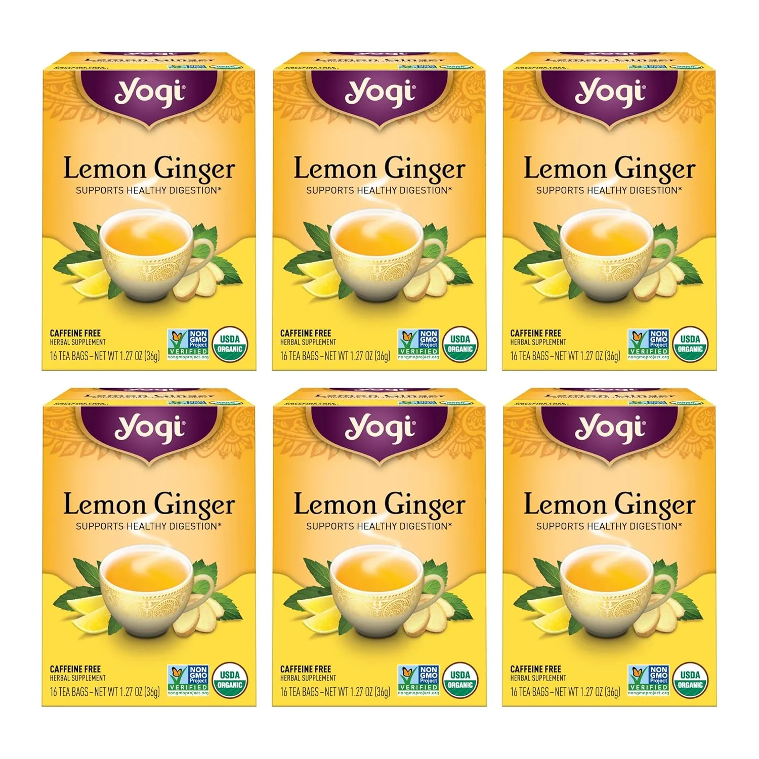 Yogi Tea - Lemon Ginger (6 Pack) - Supports Healthy Digestion - 96 Tea Bags