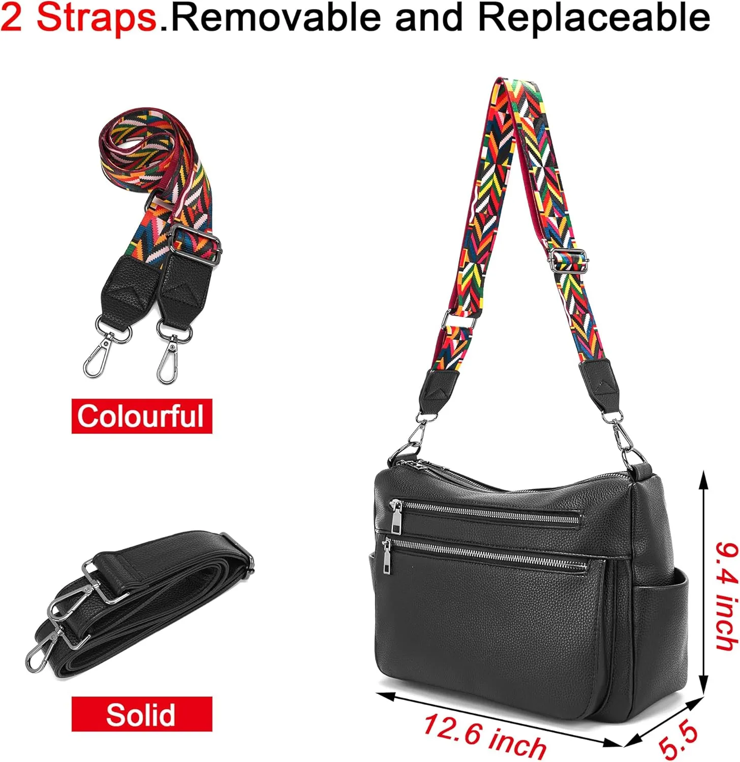 YZAOLL Large Crossbody Bag for Women Vegan Leather Tote with Adjustable Wide Strap Water-resistant Work Purse with 10 Pockets