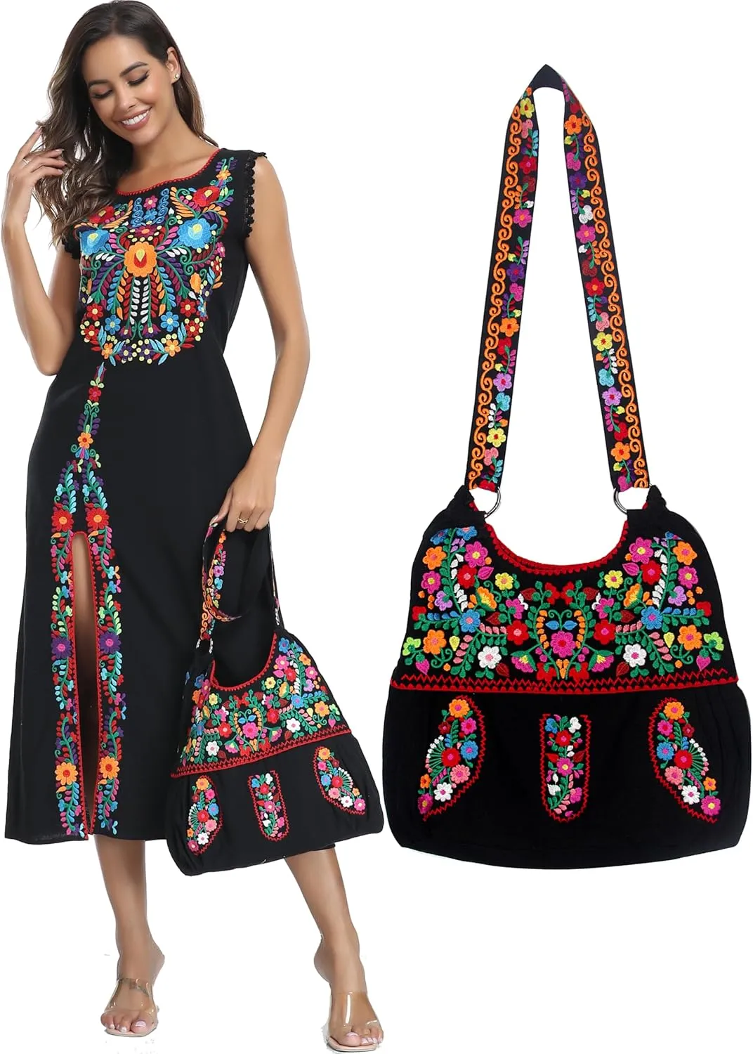YZXDORWJ Mexican Embroidered Bag for Women Floral Traditional Handbag Satchel Morral Bag